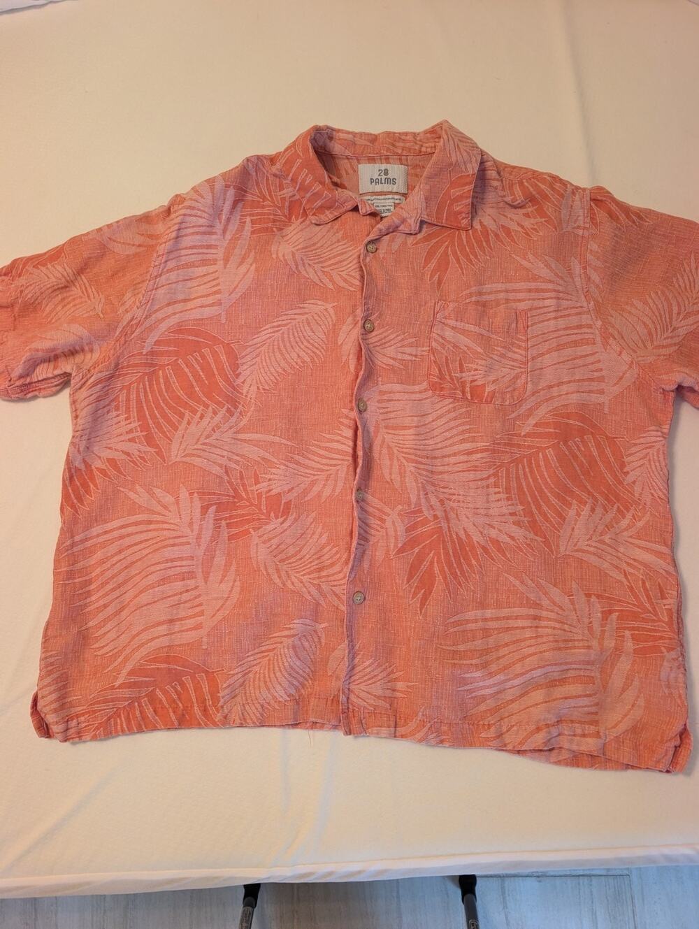 28 Palms Hawaiian Shirt Mens 2XL XXL Salmon/Orange Floral Linen Silk Blend Beach